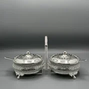 ظرف مربای دوتایی دردار با قاشق کلاسیک کویین آن کد 4332